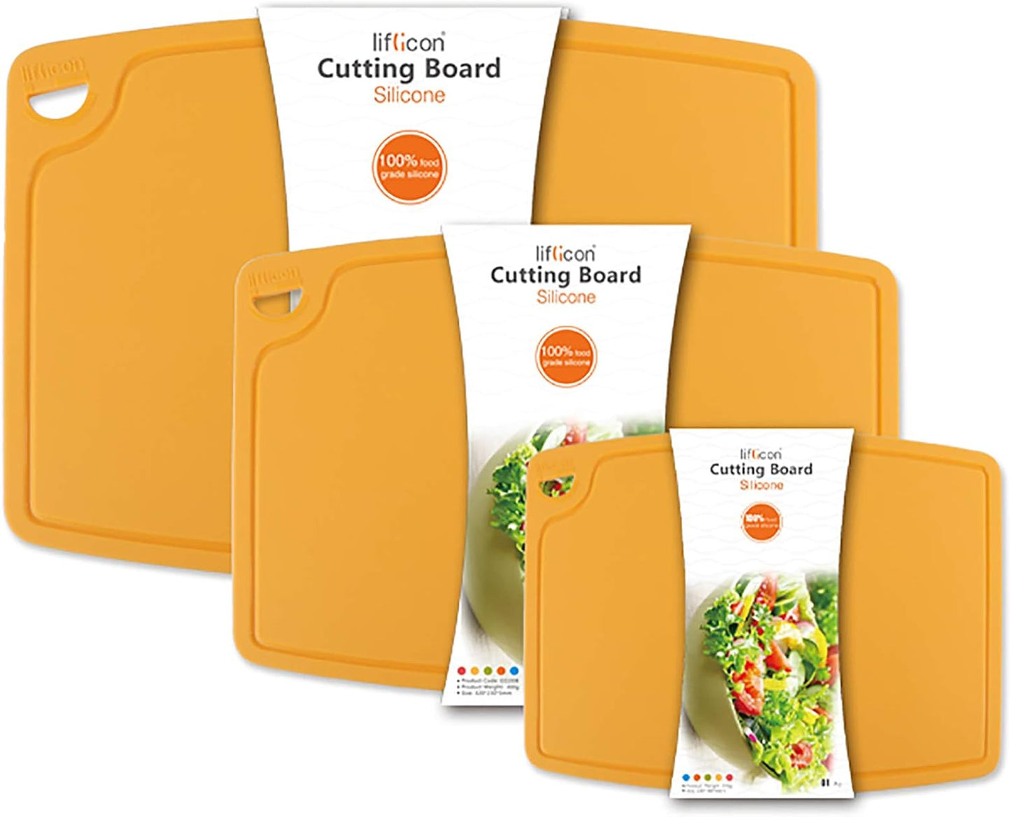 Liflicon Thick Cutting Boards for Kitchen Silicone Chopping Board Set of 2 Mid 12.6'' x 9.1”,Mini 9.1”x7.1” Non-slip Deep Drip Juice Groove Easy Grip Handle,Dishwasher Safe-Red