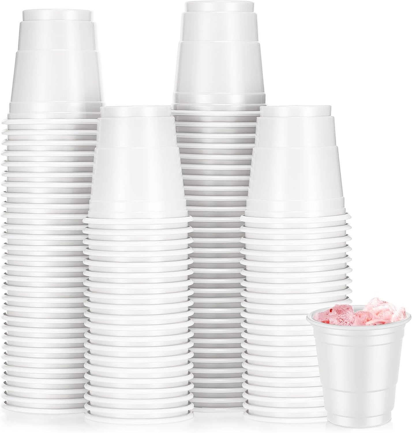 Roshtia 100 Pack 2 oz Plastic Shot Cups, Mini Disposable Shot Glasses 2 oz Wedding Party Cups for Bridal Shower Wedding Party, Beer Taste Serving, Snacks(Black, Gold)