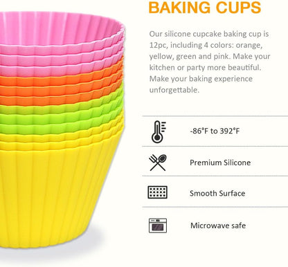 Extra Large Silicone Cupcake Muffin Cups 12 Pack, 3.54 Inch Muffin Liners, Reusable Jumbo Silicone Baking Cups Easy to Clean, Great for Cupcake, Mousse(Multicolor)