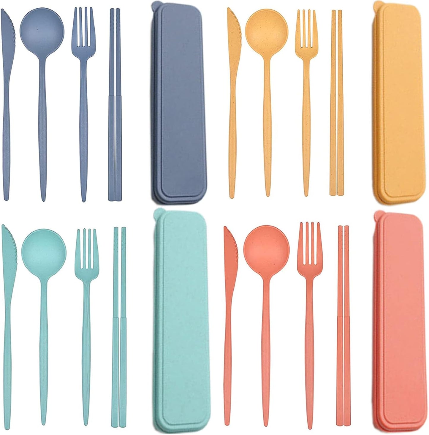 HAGBOU Plastic Travel Utensils, 4 Sets Spoons and Forks Set Silverware, Portable Reusable Utensils with Case for Lunch Box, Picnic, Travel, Camping