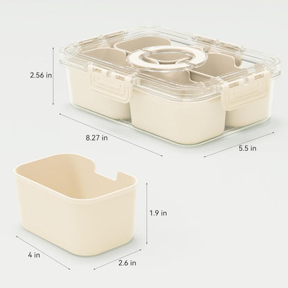 Small Snack Box Containers for Adults Men Women with 4 Compartments,Reusable Bento Box Adult Food Trays for Fruit,Charcuterie,Pink Lunch Box Divided Serving Tray with Lid and Handle for Work Travel