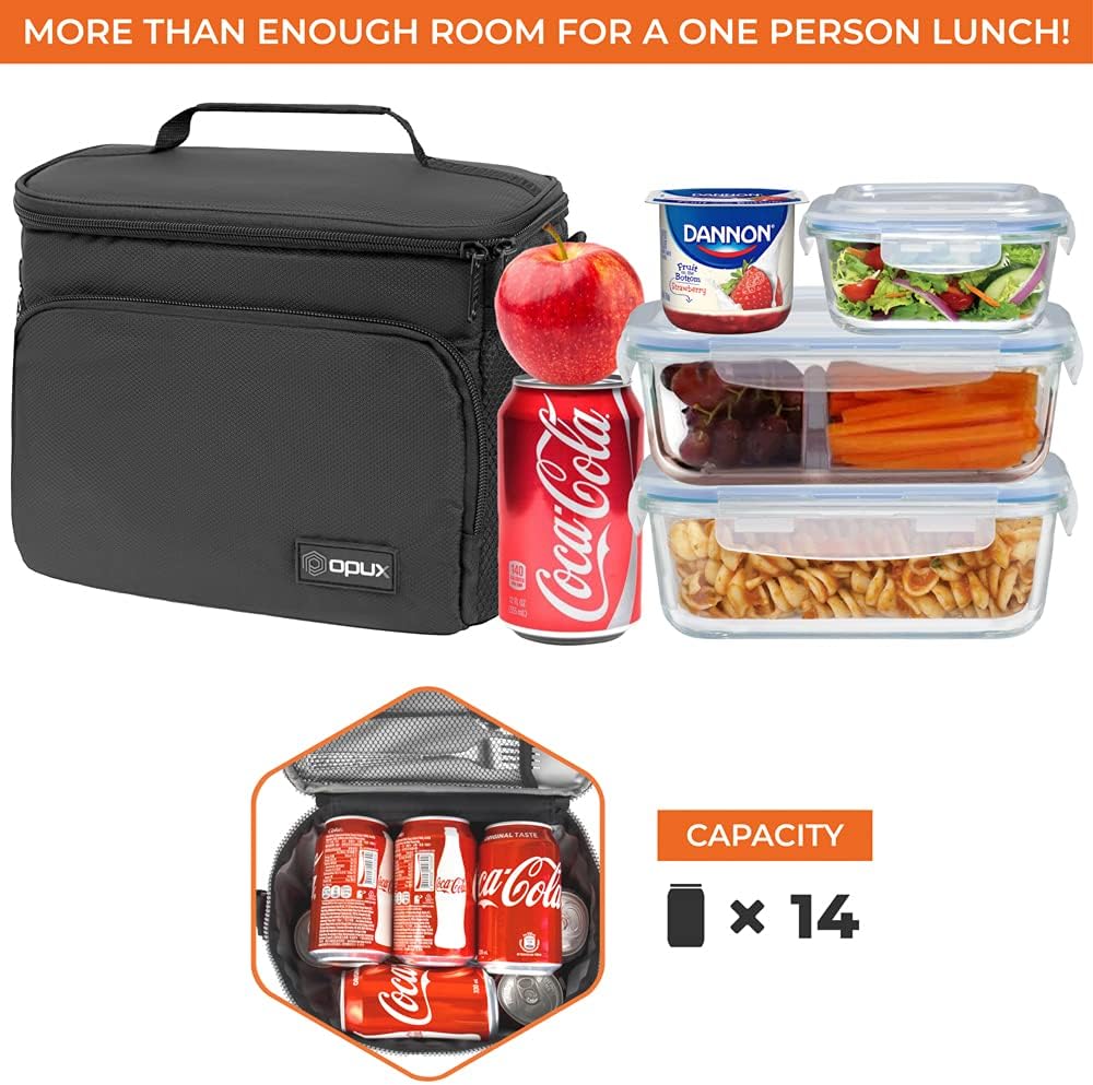 opux Insulated Lunch Bag for Men Women, Large Dual Compartment Cooler Bag, Soft Two Deck Lunch Box for Work School Picnic, Leakproof Lunch Tote with Shoulder Strap for Kid Adult (Purple, Double Deck)