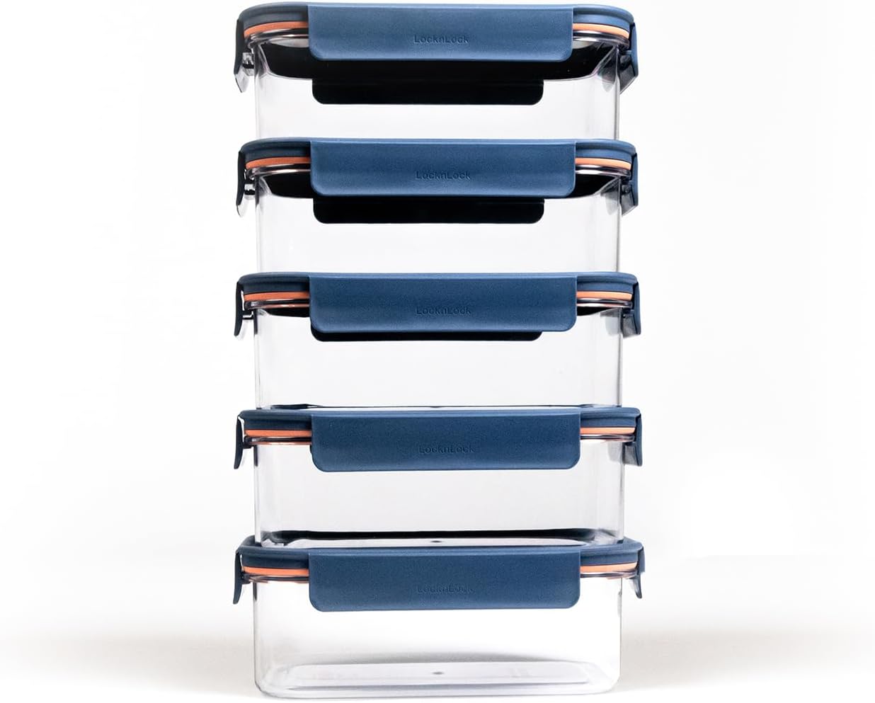 LocknLock LBF404RS5N Bisfree Modular Plus Food Storage Containers for Lunch, Meal Prep, Stackable, BPA-Free, Leakproof, Microwave, Dishwasher, Freezer-Safe, 10 Pieces, 5 Boxes and 5 Lids, Navy, 910ml