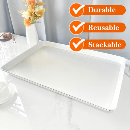 Serving Tray Platter, 4 Pack Food Tray for Veggie Fruit Snack Dessert Cookie Cheese, Food Trays for Party Supplies Display, Plastic Platters for Serving Food, Large White Trays, BPA Free
