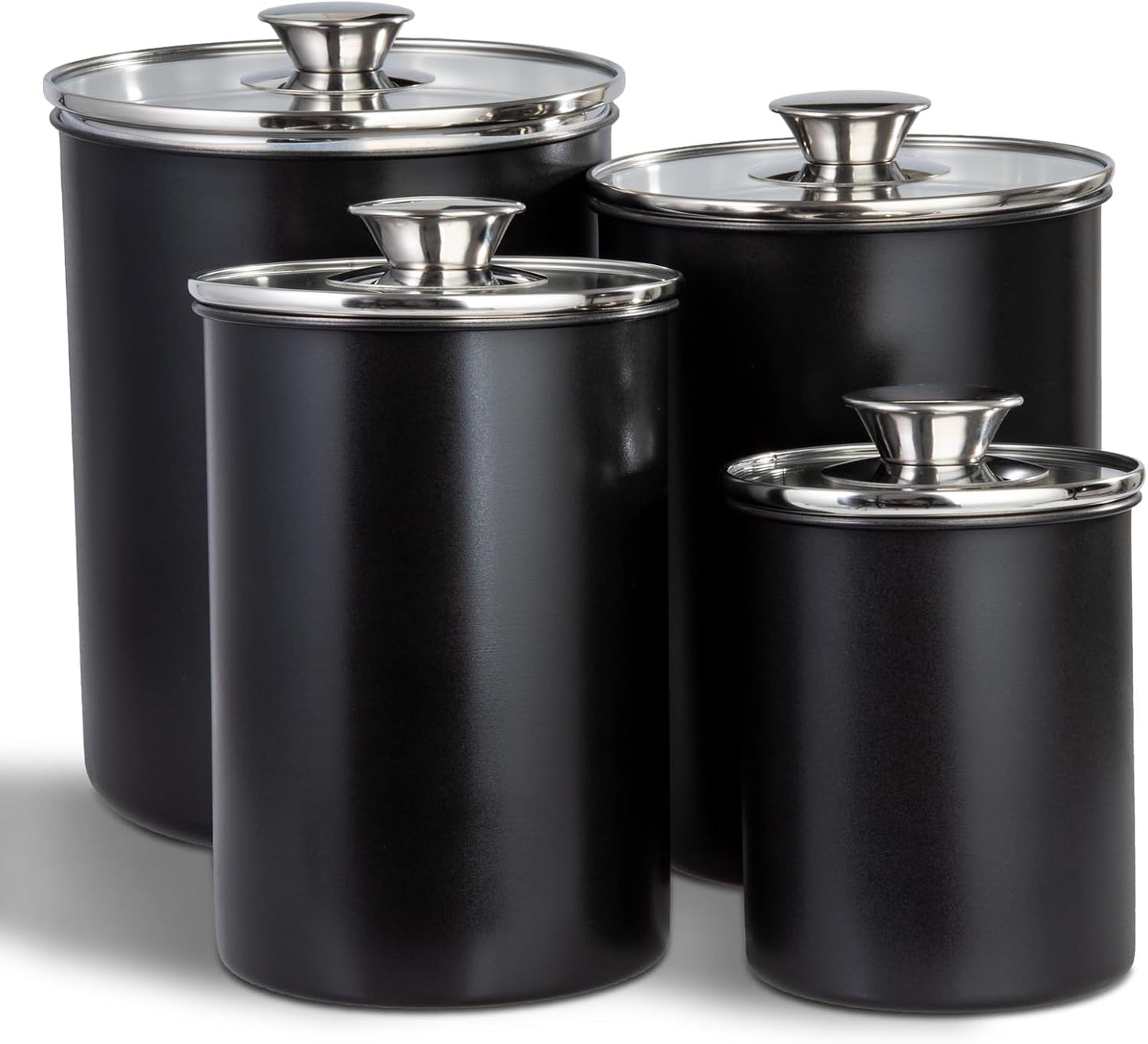 malmo Stainless Steel Food Canister Set of 4-Piece, 16/49/85/132 Ounces,Airtight Containers with Glass Lid for Tea,Coffee,Sugar,Flour,Pantry Kitchen Storage Storeroom Counter (Blue)