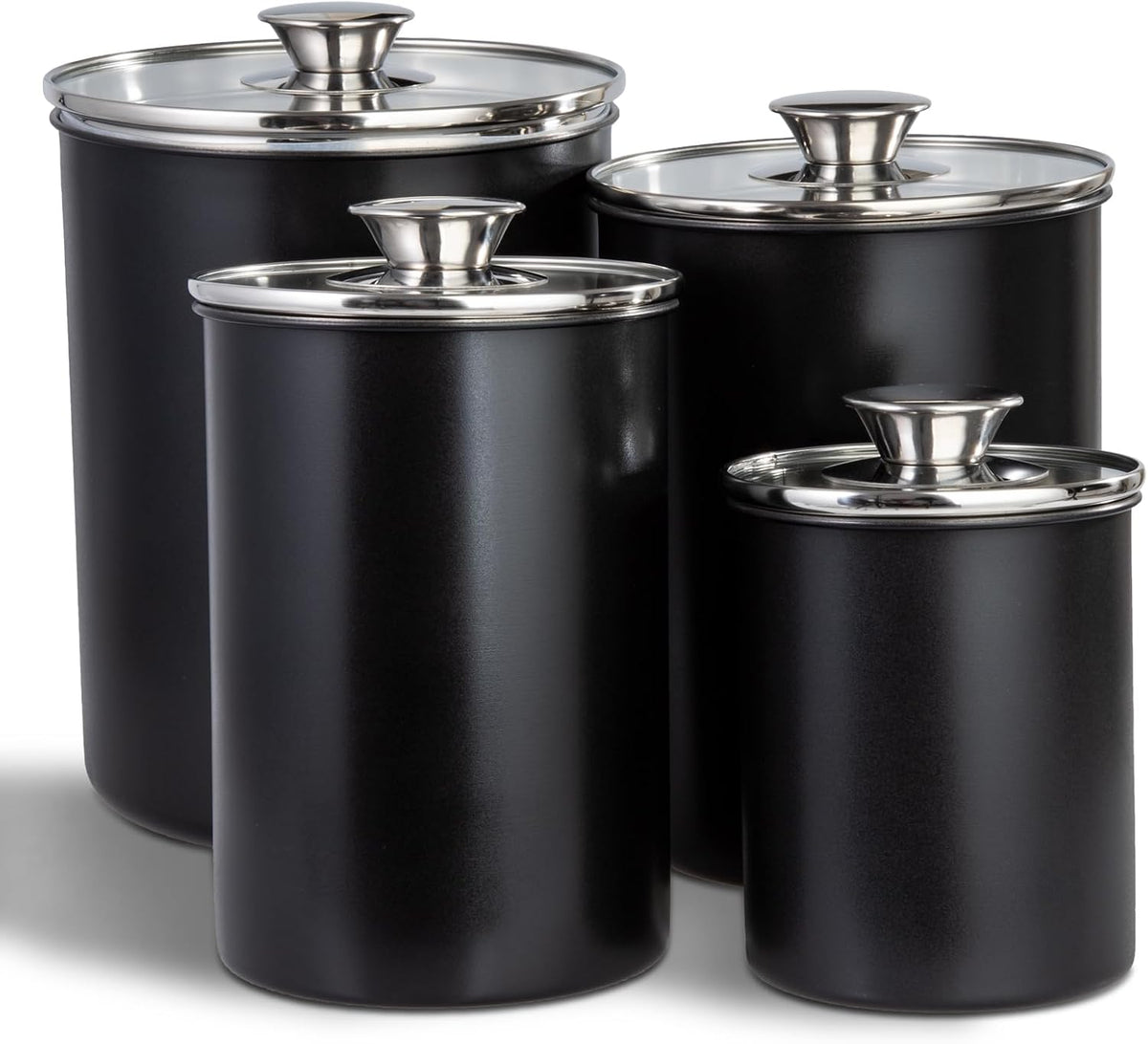 malmo Stainless Steel Food Canister Set of 4-Piece, 16/49/85/132 Ounces,Airtight Containers with Glass Lid for Tea,Coffee,Sugar,Flour,Pantry Kitchen Storage Storeroom Counter (Blue)