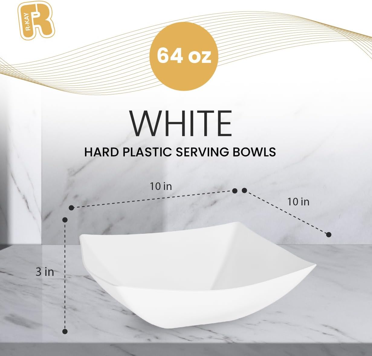 R-kay 6 Pack Square Plastic Serving Bowls - Clear Plastic bowls 16 Oz - Disposable Serving Bowls Heavy Duty For Weddings Catering And Birthday parties