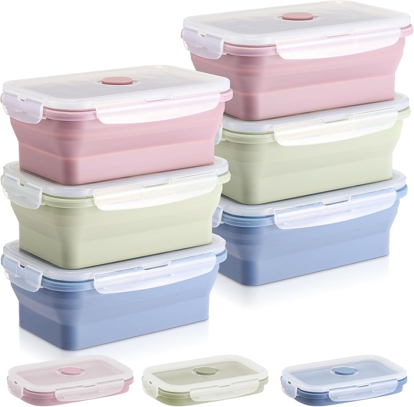 Mifoci 6 Pcs Silicone Containers for Food Collapsible Food Storage Containers with Airtight Lids Stacking Leftover Foods Storage Lunch Box for Freezer Microwave Dishwasher Safe(Morandi,18.6 oz)