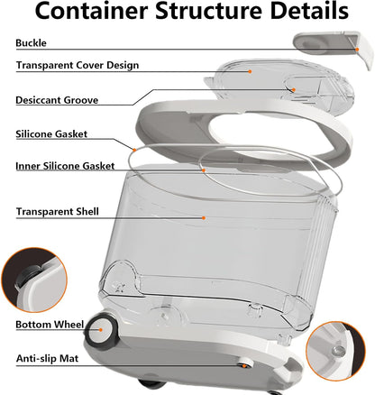 Airtight Dog Food Storage Container with Desiccant Chamber,Cat Food Storage with Timer,Wheels & Scoop,7 Liter,10-12 lbs/7 kg,for Small Dog,Cat & Bird Feed,Clear BPA-Free Slim Rolling Bin with Lid