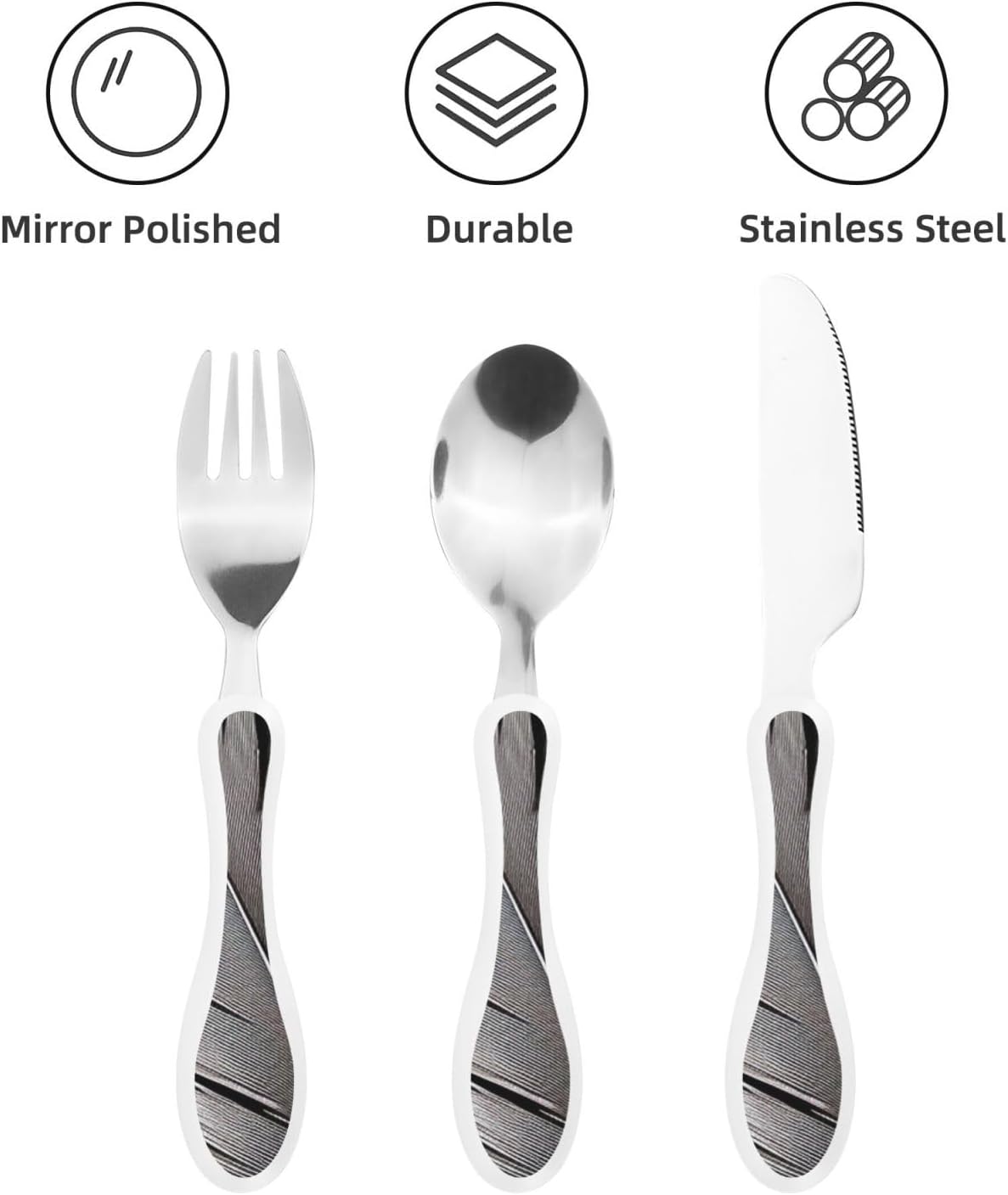 3-Piece Kids Silverware Set With Storage Case, Stainless Steel Reusable Children Safe Knife Spoon Fork Set Black And White Grid Children Flatware Set For Kids Lunch Box