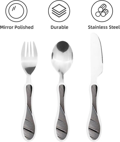 3-Piece Kids Silverware Set With Storage Case, Stainless Steel Reusable Children Safe Knife Spoon Fork Set Black And White Grid Children Flatware Set For Kids Lunch Box