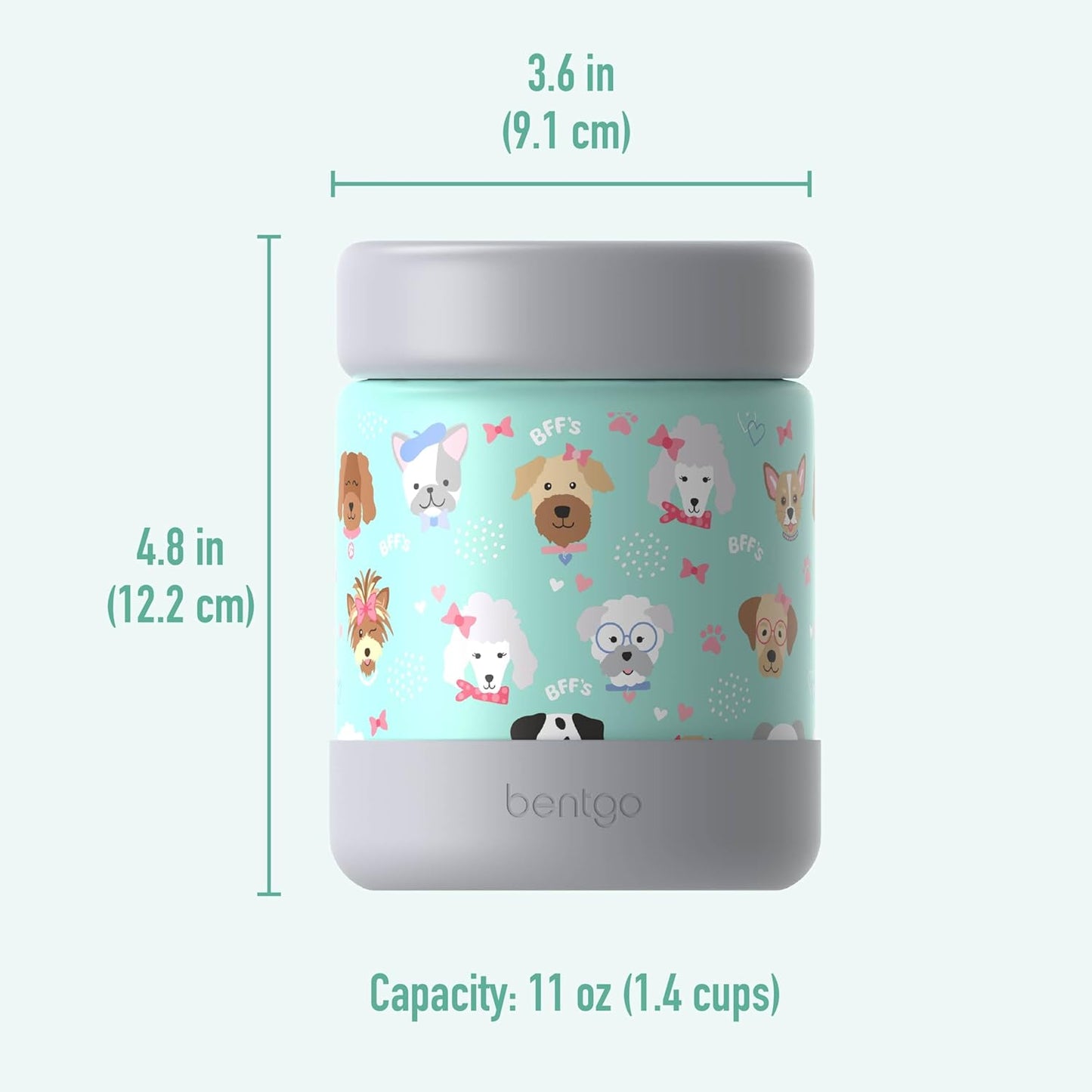 Bentgo Kids Stainless Steel Food Jar - 11oz Leak-Proof Double Insulated Hot or Cold Food Container with Removable Silicone Bumper, Dishwasher Safe, Easy Open Lid, Ages 3+ (Trucks)