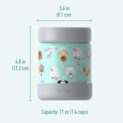 Bentgo Kids Stainless Steel Food Jar - 11oz Leak-Proof Double Insulated Hot or Cold Food Container with Removable Silicone Bumper, Dishwasher Safe, Easy Open Lid, Ages 3+ (Trucks)