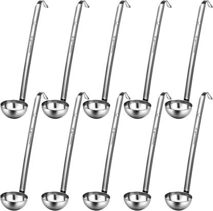Potchen 10 Pcs Stainless Steel Soup Ladle Set, 1 oz