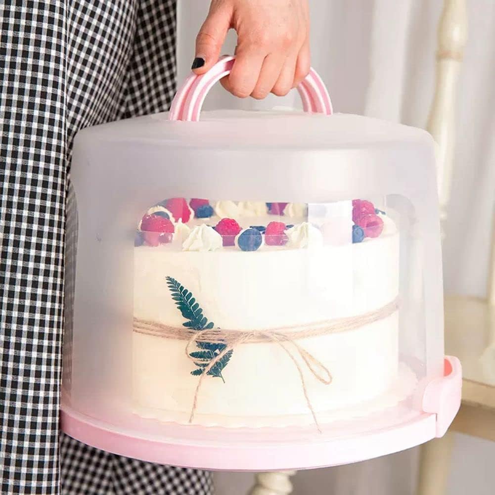 Cake Carrier Round Cake Stand Plus Height Cake Container with Cupcakes Pad, Handle, Lid Reusable Package Box for Transporting Desserts,Pie,Toast,Fruit (10" Black)
