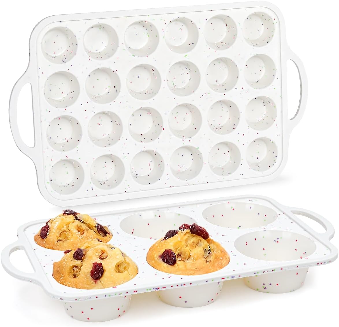 CAKETIME Mini Muffin Pan, Metal Reinforced Frame Mini Cupcake Pans 24 Cups Nonstick Muffin Silicone Molds with Handle for Baking Muffins, Cupcakes, Egg Bites 2 Pack