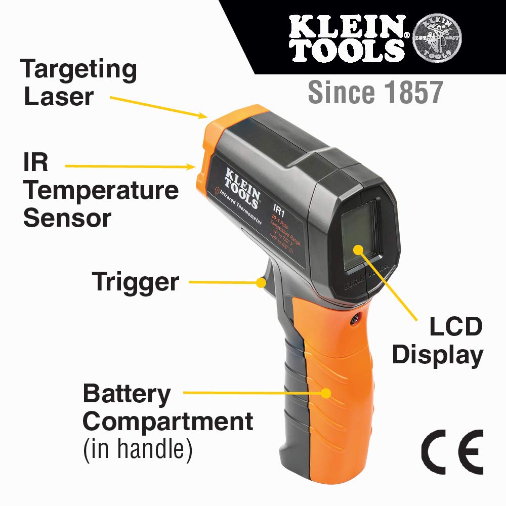Klein Tools IR1 Infrared Thermometer with Targeting Laser, Auto-Hold, More