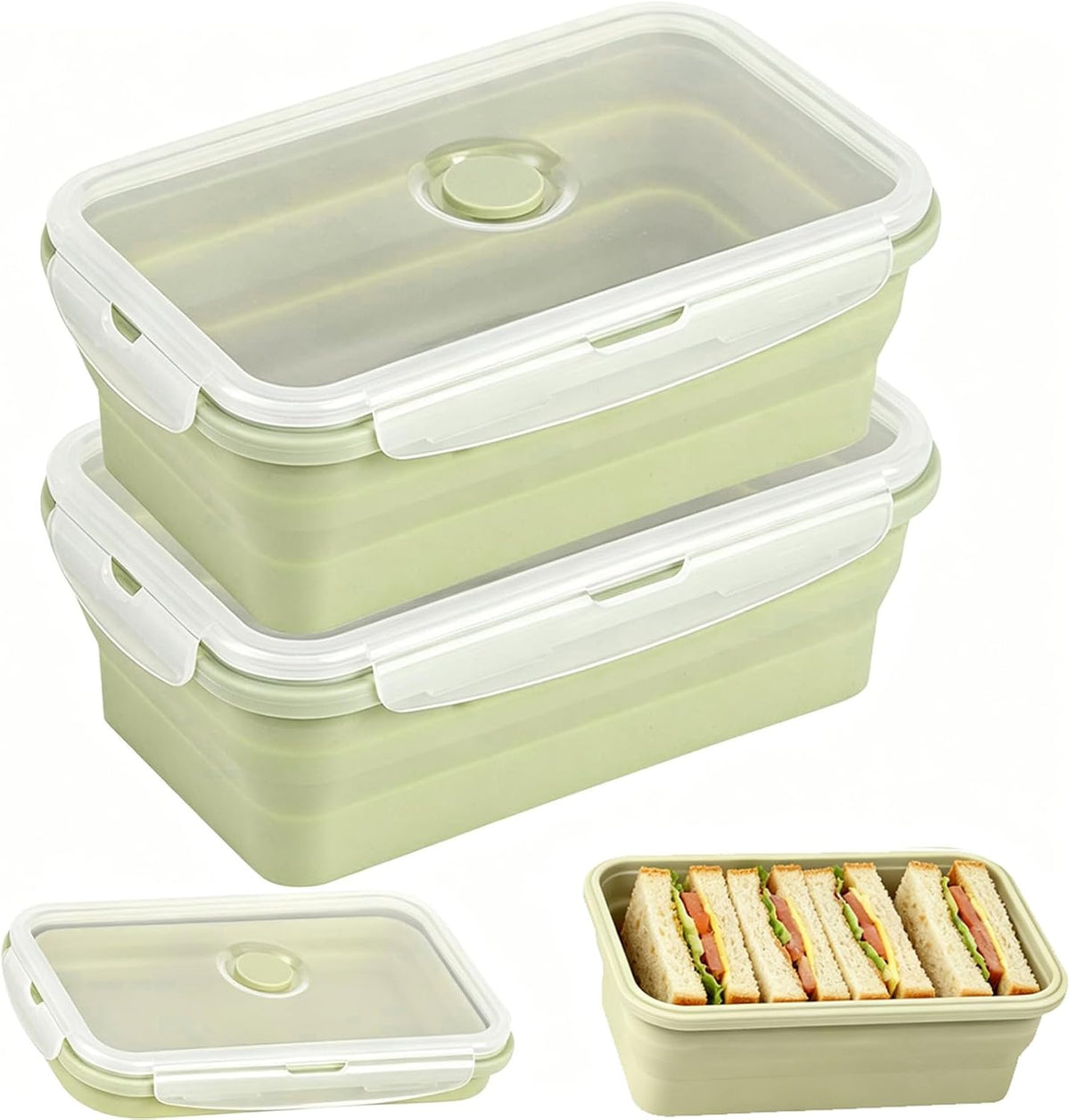 Large Silicone Food Storage Containers 68oz/2000ml 4 Pack | Collapsible Meal Prep Containers, Airtight Leakproof Lid, Containers for Camping, Microwave Freezer Dishwasher Safe