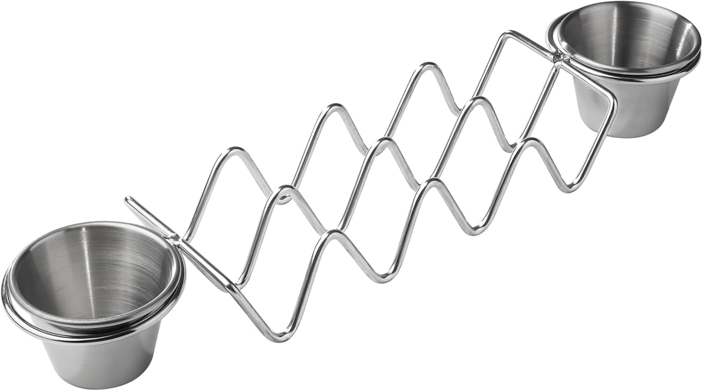 Taco Holders Set of 2,Stainless Steel Taco Holder with Sauce Cup,Taco Stand for 8 Tacos,Taco Trays for Home Kitchen Bar Party