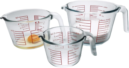 3 Glass Measuring Cups Set,1,2,4Cups,Borosilicate Glass Liquid Measuring Jug with Angled Handle, Pour Spout,Markers,Easy Read,Heavy Duty Batter Bowls,for Kitchen Cooking,Baking,Mixing,Clear
