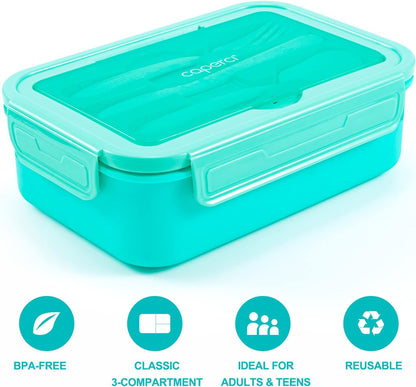 Caperci Classic Bento Box Adult Lunch Box for Older Kids - Leakpoof 47 oz 3-Compartment Lunch Containers for Adults and Teens, Built-in Utensil Set, Ideal for On-the-Go Balanced Eating,Khaki Green