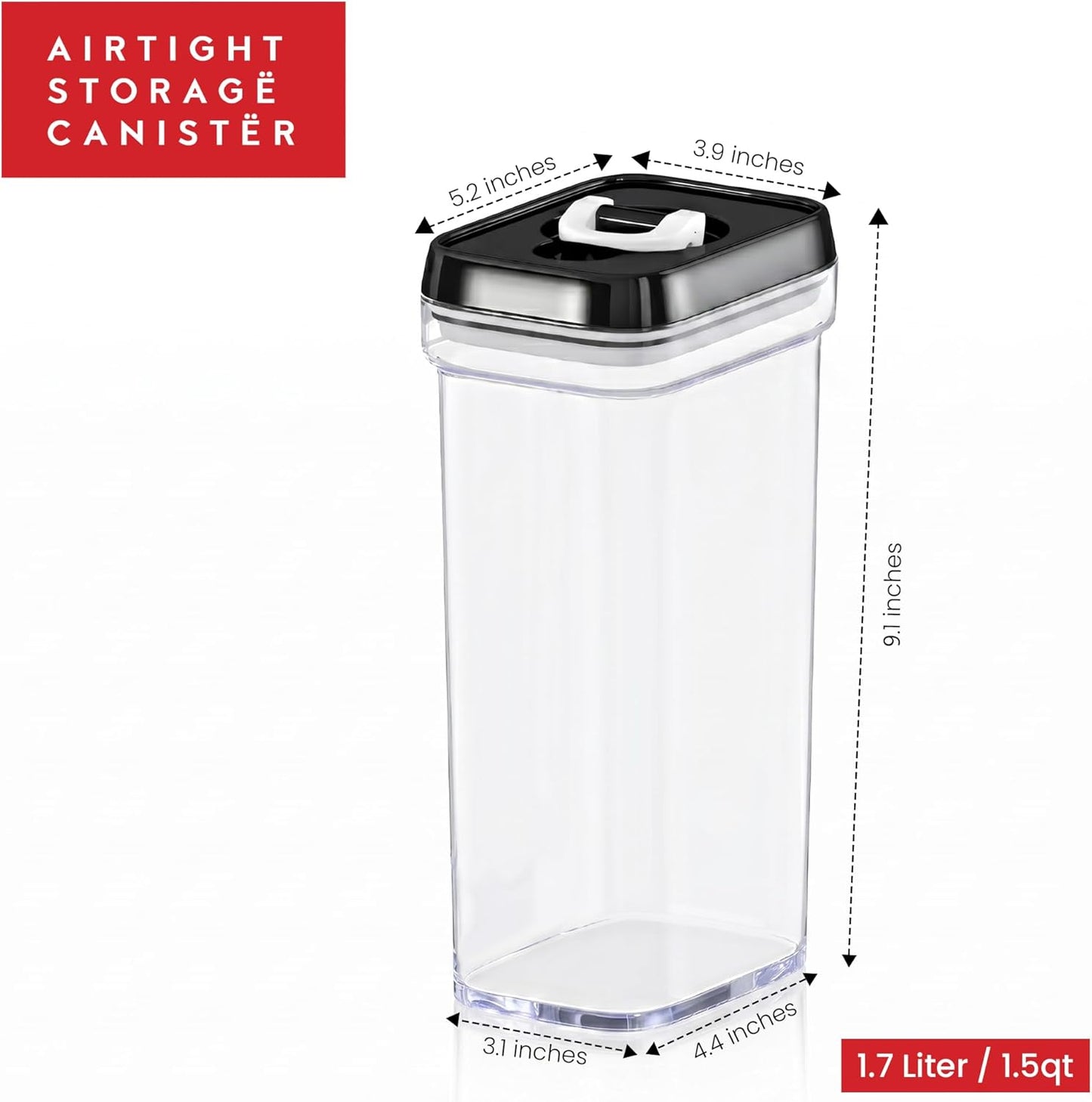 DWËLLZA KITCHEN Large Airtight Food Storage Containers - Clear Plastic Bulk Food Pantry & Kitchen Storage Containers for Flour, Sugar and Baking Supplies 4 Pcs. BPA-Free, Keeps Fresh & Dry (Black)