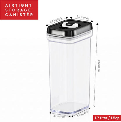 DWËLLZA KITCHEN Large Airtight Food Storage Containers - Clear Plastic Bulk Food Pantry & Kitchen Storage Containers for Flour, Sugar and Baking Supplies 4 Pcs. BPA-Free, Keeps Fresh & Dry (Black)