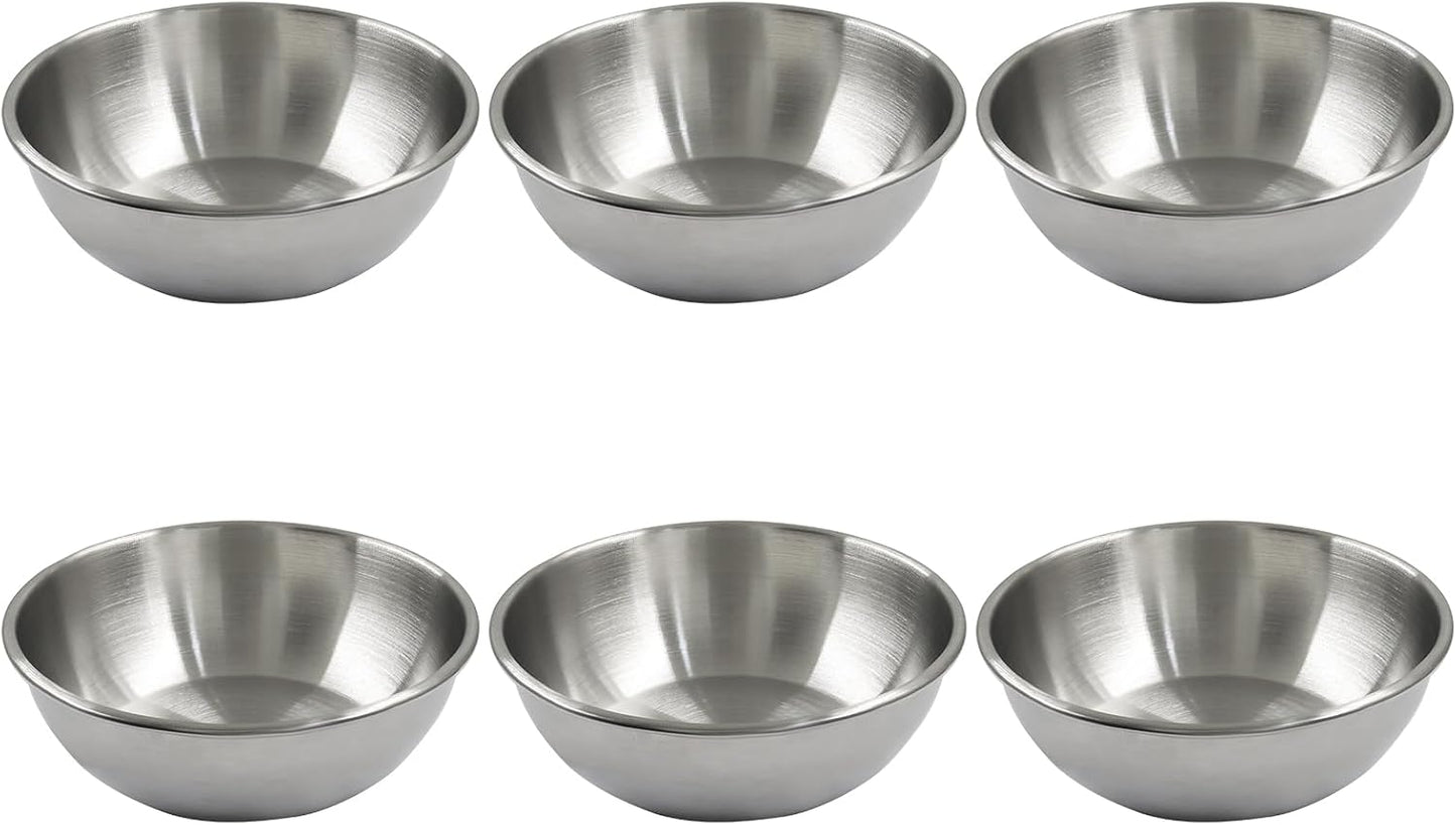 Small Stainless Steel Bowls, Set of 6, 3.3 oz Mini Prep Dishes for Sauce, Dipping, Condiments, and Snacks, Oven and Dishwasher Safe