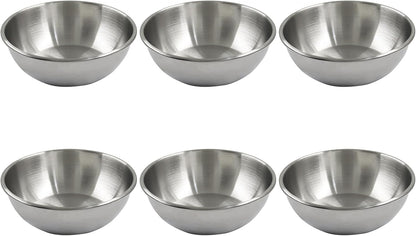 Small Stainless Steel Bowls, Set of 6, 3.3 oz Mini Prep Dishes for Sauce, Dipping, Condiments, and Snacks, Oven and Dishwasher Safe