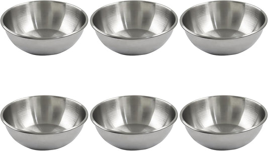 Small Stainless Steel Bowls, Set of 6, 3.3 oz Mini Prep Dishes for Sauce, Dipping, Condiments, and Snacks, Oven and Dishwasher Safe