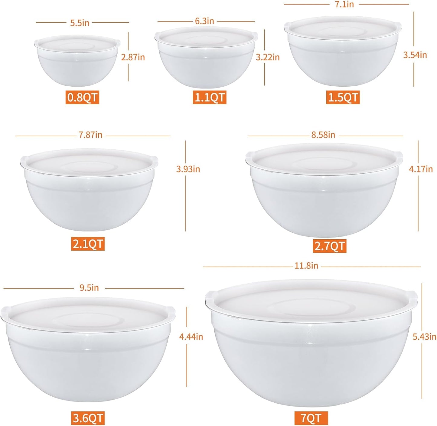 Pink Mixing Bowls with Airtight Lids, Stainless Steel Nesting Mixing Bowls Set of 7, Ideal for Baking, Prepping and Serving Food, Size 7, 3.6, 2.7, 2.1, 1.5, 1.1,0.8 QT, Stackable Design