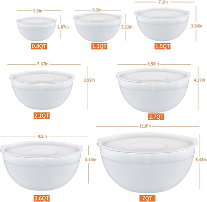 Pink Mixing Bowls with Airtight Lids, Stainless Steel Nesting Mixing Bowls Set of 7, Ideal for Baking, Prepping and Serving Food, Size 7, 3.6, 2.7, 2.1, 1.5, 1.1,0.8 QT, Stackable Design