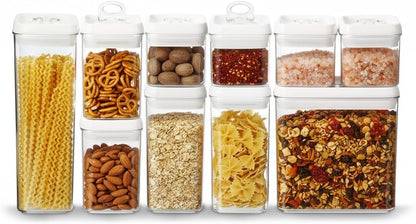 Felli Flip Tite Acrylic Food Storage Container with Lid 6” XL Air Tight Ring Seal Flip Top, Plastic Kitchen Baking Canister for 5 lb Flour Sugar Rice Protein Powder Pantry Organizer (Nest-M, White)