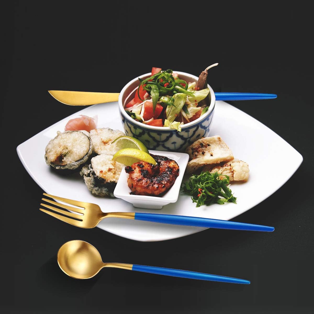 AARAINBOW 8 Pieces Stainless Steel Flatware Set Portable Reusable Cutlery Set Travel Utensils Set Including Chopsticks Knife Fork Spoon Straws Cleaning Brush Dishwasher Safe (Pink Golden)