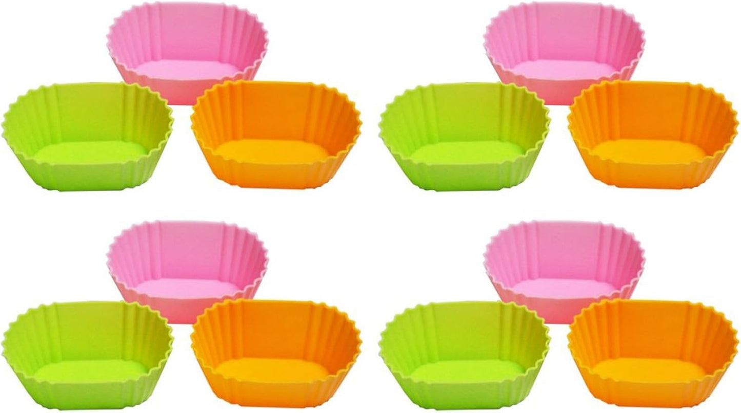 JapanBargain 3464, Silicon Food Cups Food Divider for Lunch Bento Box, Oval Shape Baking Cups Mold, 12 pcs, Oval