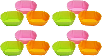 JapanBargain 3464, Silicon Food Cups Food Divider for Lunch Bento Box, Oval Shape Baking Cups Mold, 12 pcs, Oval