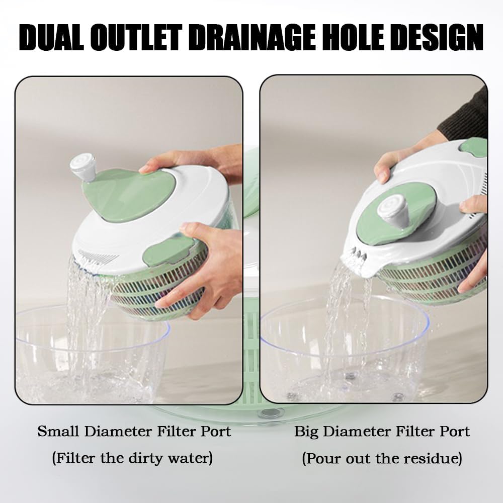 4.2L Green Salad Spinner & Lettuce Spinner for kitchen | BPA-FREE,Quick Drying,Dual Drainage Holes,Spinning Greens, Fruits, and Vegetables.
