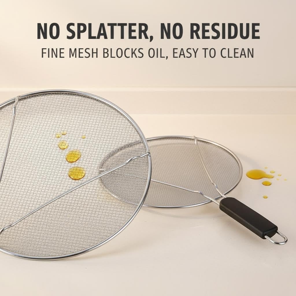 Stainless Steel Splatter Guard Set of 2 for Frying Pan – 13 Inch & 10 Inch Heavy Duty Grease Splatter Screen, Oil Splash Guard for Cooking, Dishwasher Safe, Easy to Hang