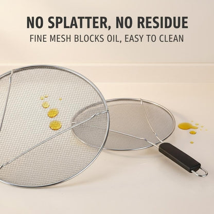 Stainless Steel Splatter Guard Set of 2 for Frying Pan – 13 Inch & 10 Inch Heavy Duty Grease Splatter Screen, Oil Splash Guard for Cooking, Dishwasher Safe, Easy to Hang