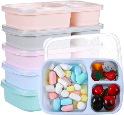 Honeydak 5 Pack Snack Containers 3 Compartment Bento Snack Boxes Divided Meal Prep Containers with Lids Reusable Adults Lunch Food Storage Box for School Work Travel(Elderberry)