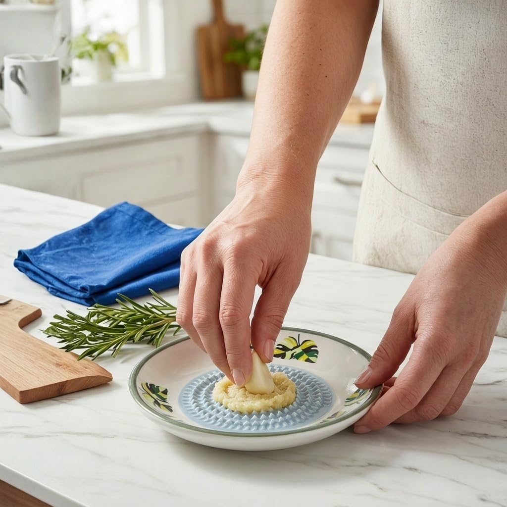 Handcrafted Ceramic Garlic Grater Plate, Ocean Blue