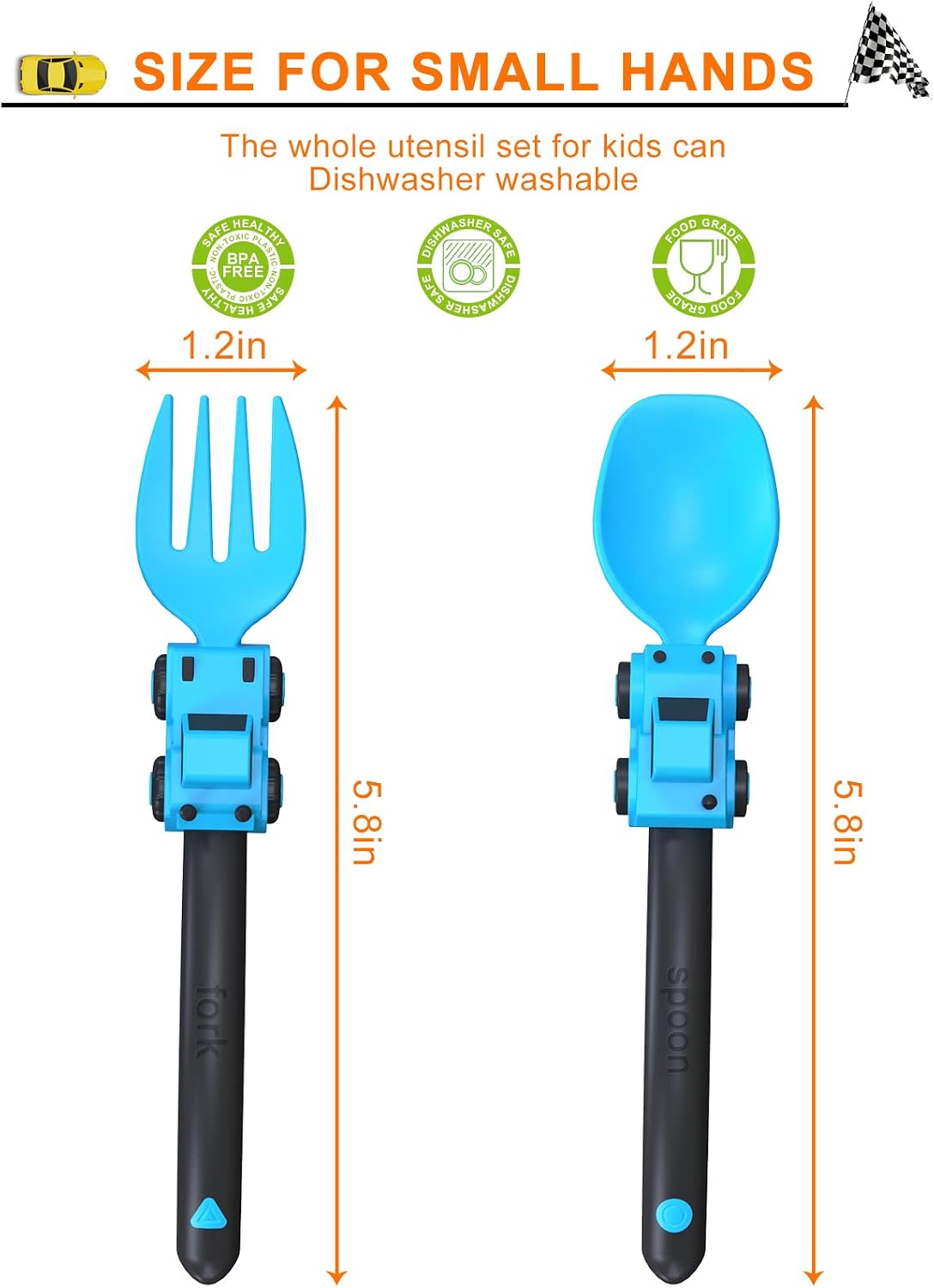 Deinyi Construction Toddler Utensils - Reusable Plastic Toddler Fork and Spoon & Storage Case - Suitable for Kids Utensils - Easter Gifts and Birthday Gifts for 1 2 3 4 5 6 7 year old, Yellow
