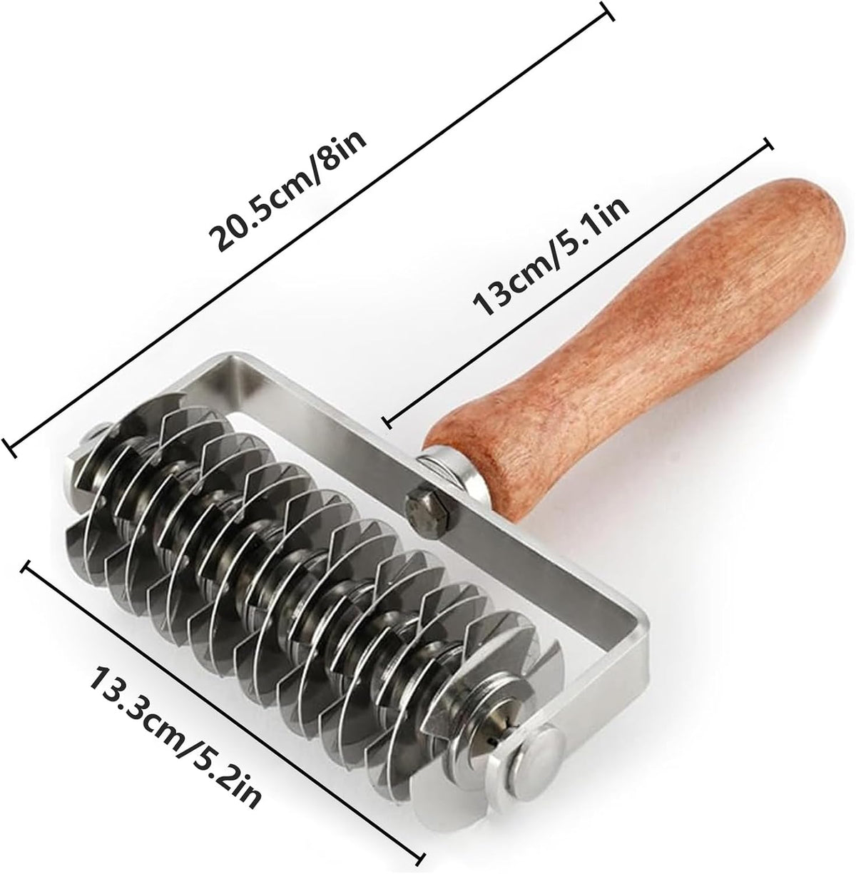 Lattice Pastry Cutter, Stainless Steel Pastry Lattice Roller Cutter, Multipurpose Lattice Rolling Cutting Knife with Wood Handle for Pizza, Biscuits, Bread, Pie, 7.9x5.1in