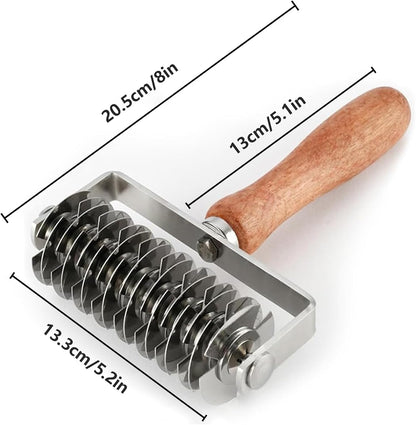 Lattice Pastry Cutter, Stainless Steel Pastry Lattice Roller Cutter, Multipurpose Lattice Rolling Cutting Knife with Wood Handle for Pizza, Biscuits, Bread, Pie, 7.9x5.1in