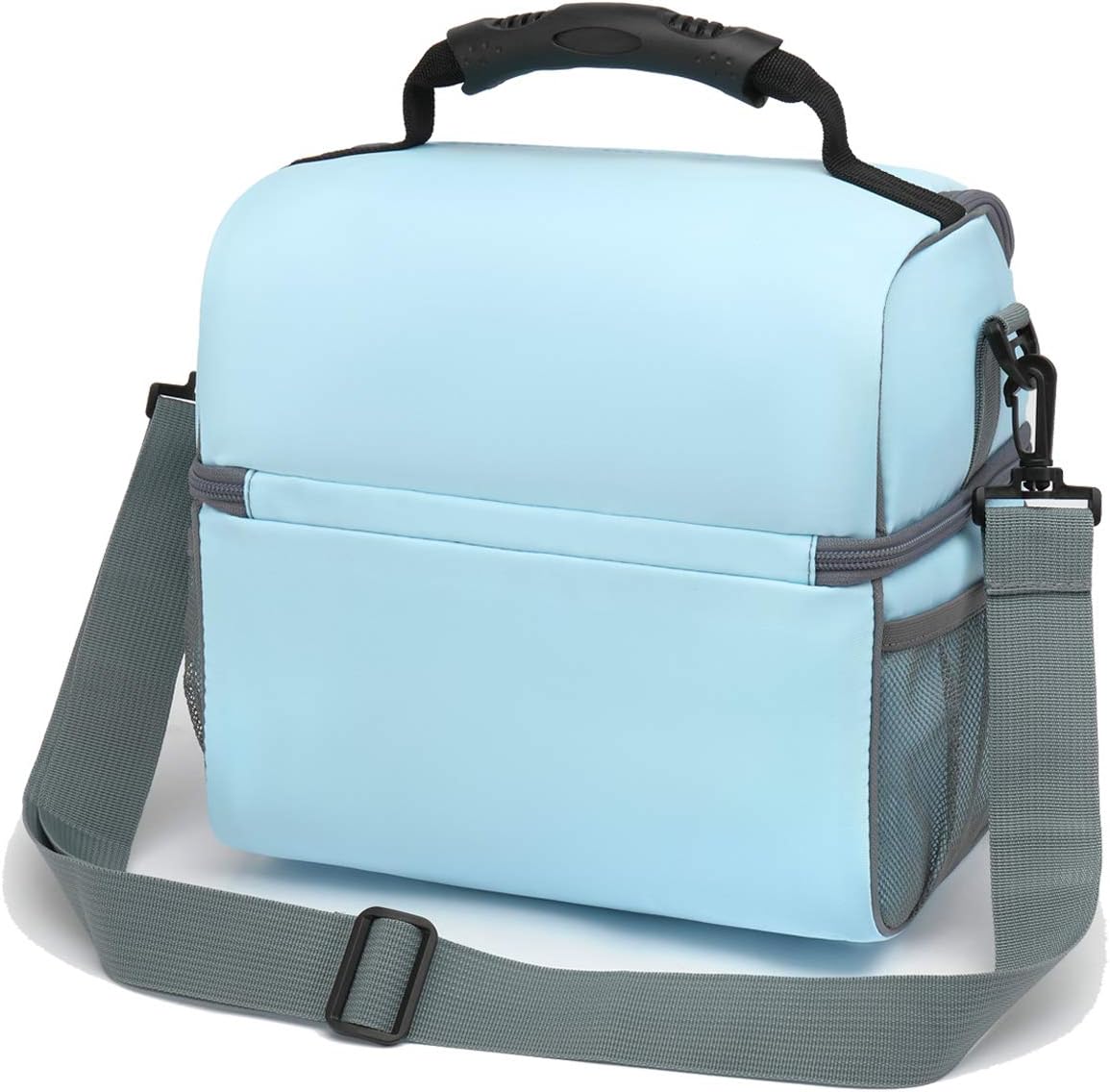 FlowFly Double Layer Cooler Insulated Lunch Bag Adult Lunch Box Large Tote Bag for Men, Women, With Adjustable Strap,Front Pocket and Dual Large Mesh Side Pockets