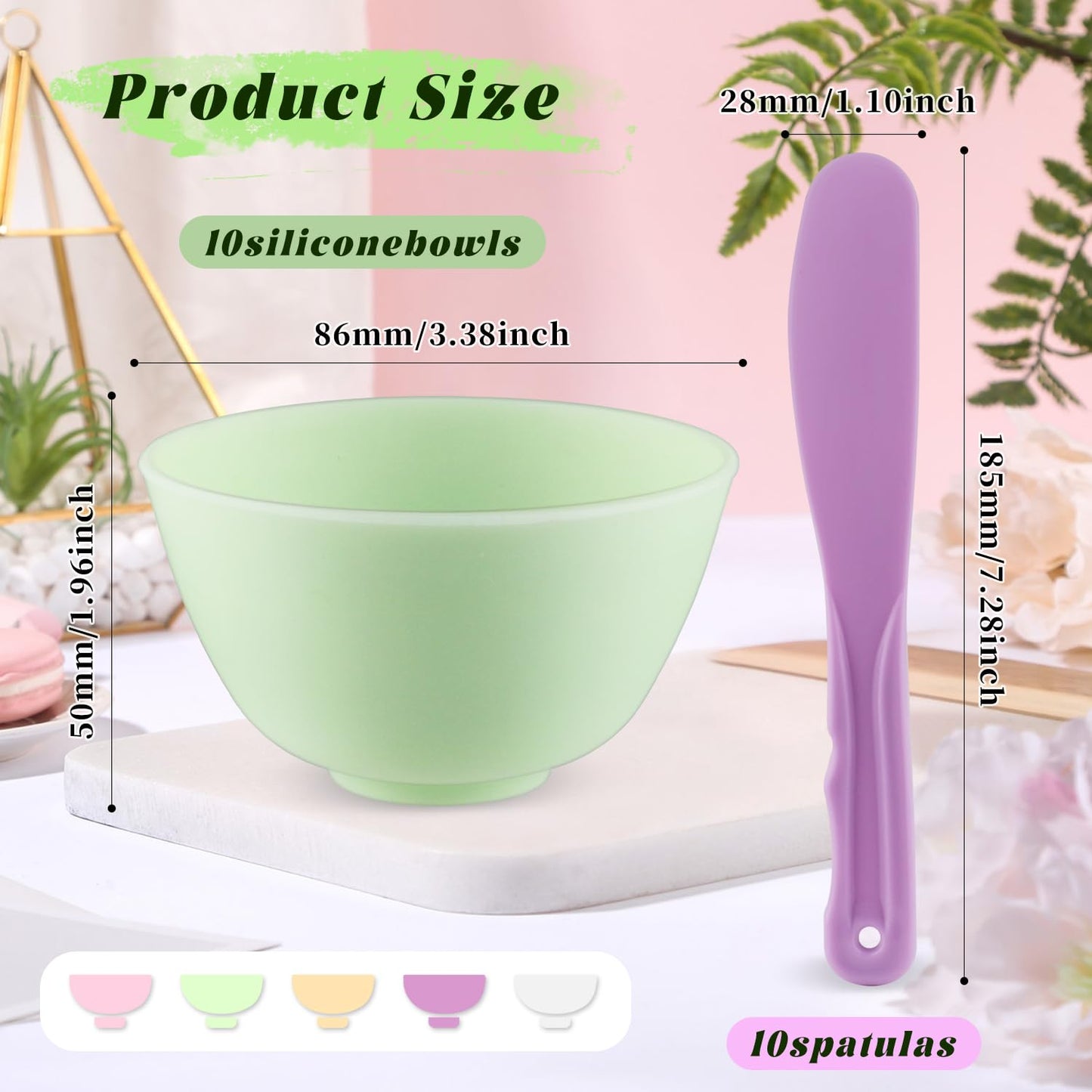 10 Pcs Small Silicone Facial Mask Mixing Bowl with Spatulas,Mud Mask and Other Skincare Products DIY Containers,Professional Spa Face Mask Mixing Tool,5 Colors
