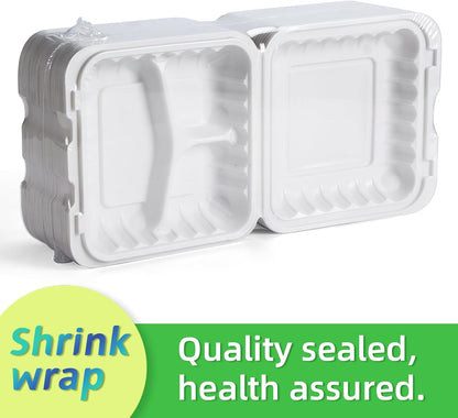 Takeout Container Mineral Filled PP Plastic - 7.8 Inch 30oz 65 Pack BPA Free 3 Compartments Shrink Wrap Bento Box | Freezer & Microwave Safe for Picnic | Black Reusable & Disposable Containers