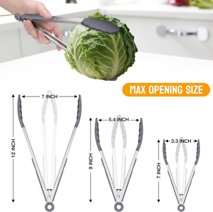 HOTEC Premium Stainless Steel Locking Kitchen Tongs with Silicon Tips, Set of 2-9" and 12"