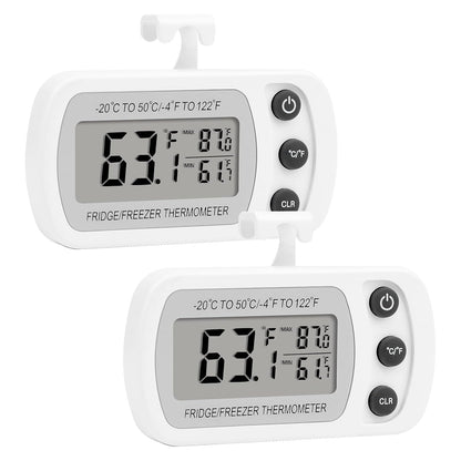 Lasubst Digital Refrigerator Thermometer 2 Pack for Fridge Freezer Cooler Waterproof, White
