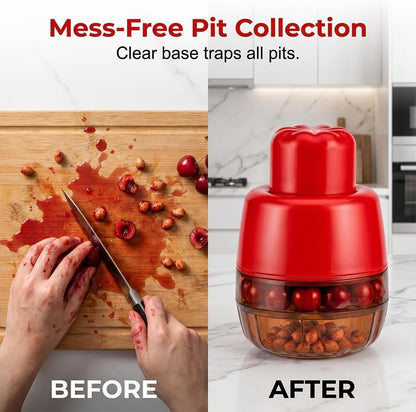 7-in-1 Cherry & Olive Pitter Tool, 2026 New Hand Push Cherry Pitter Tool Pit Remover, Multiple Cherry Pitter Corer with 7 Holes Portable Fruit Seed Remover for Fresh Cherry Dishes (Transparent Red)